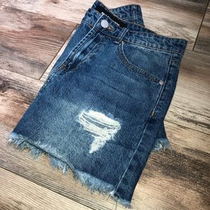 Distressed denim skirt